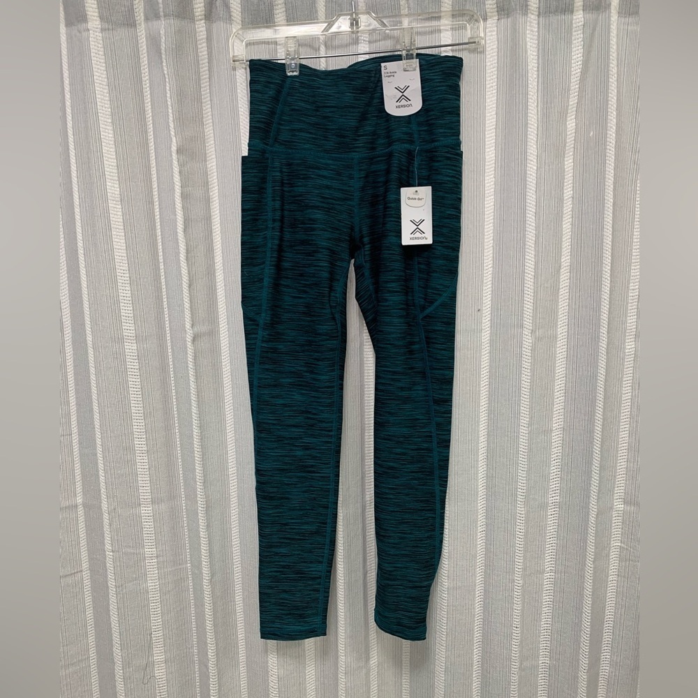Xersion Teal Green Blue Leggings High Rise Fitted 7/8 Ankle‎ Size S - NWT